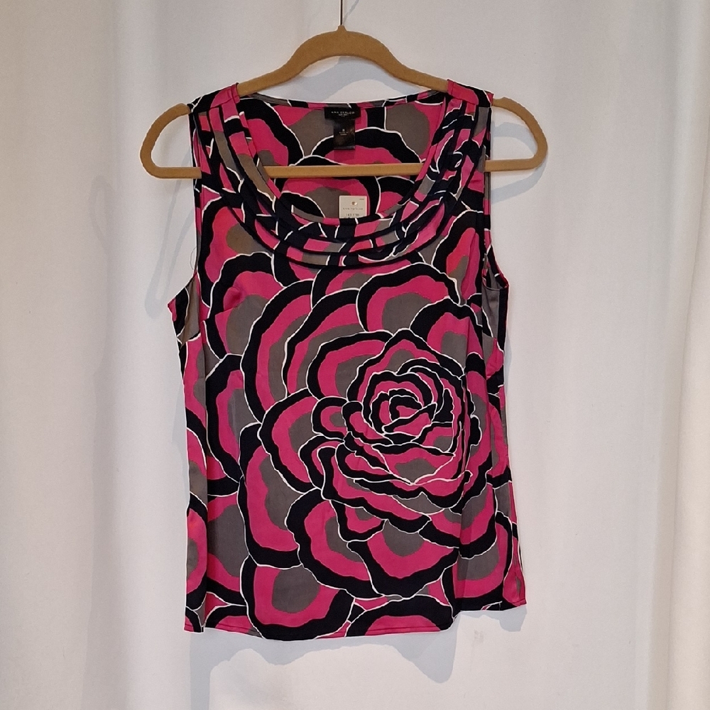 Ann Taylor Factory Pink and Black Floral Tank Top Size S